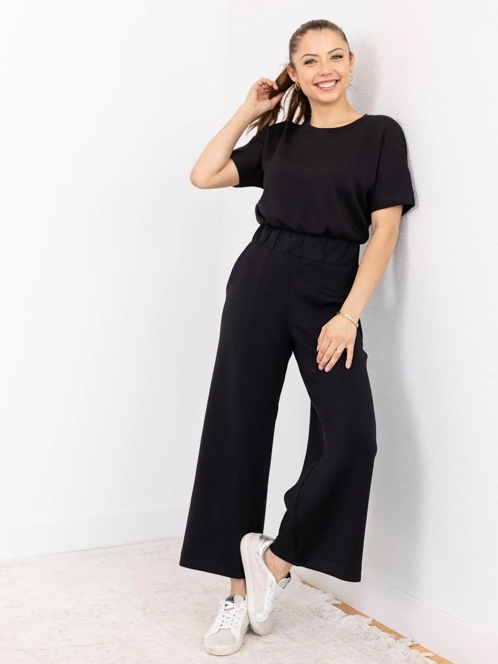 Spanx Air Essentials Wide Leg Crop Jumpsuit in Black